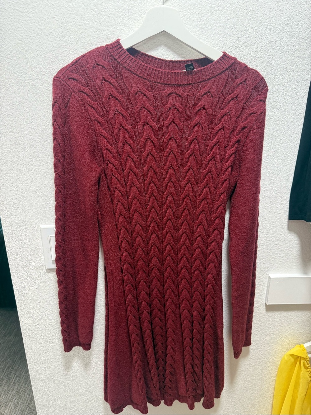 Aqua Cable Knit Long Sleeve Dress - Burgundy